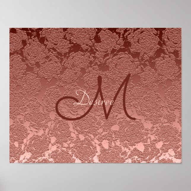 Rose Gold Monogram Elegantes Muster Poster (Vorne)