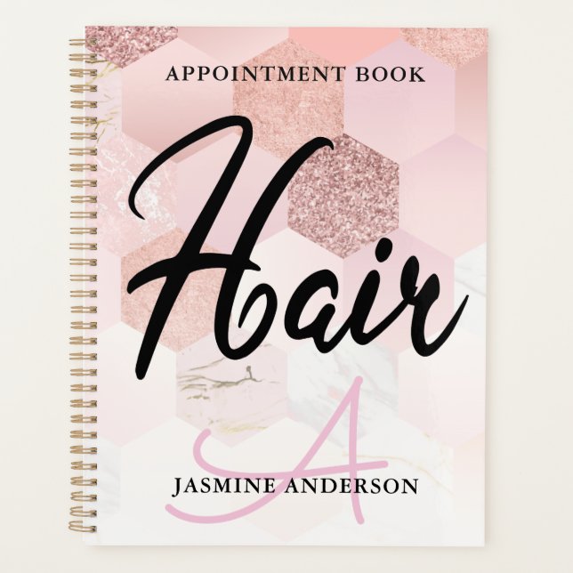 Rose Gold Monogram Haar Terminbuch Planer (Vorderseite)