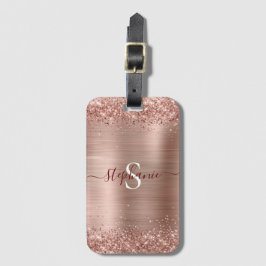 Rose Gold Monogram Imitats-Glitzer Girly Glam Gepäckanhänger