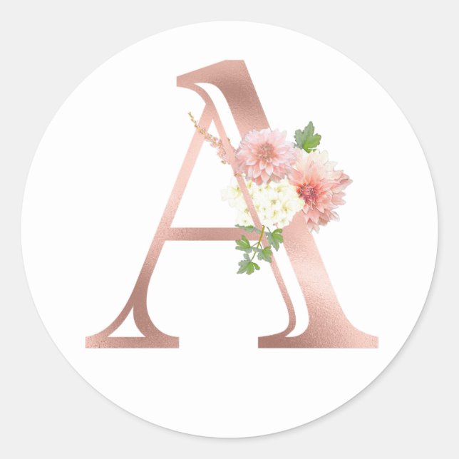 Rose Gold Monogram Letter A Blush Pink Blume Foil Runder Aufkleber (Vorderseite)