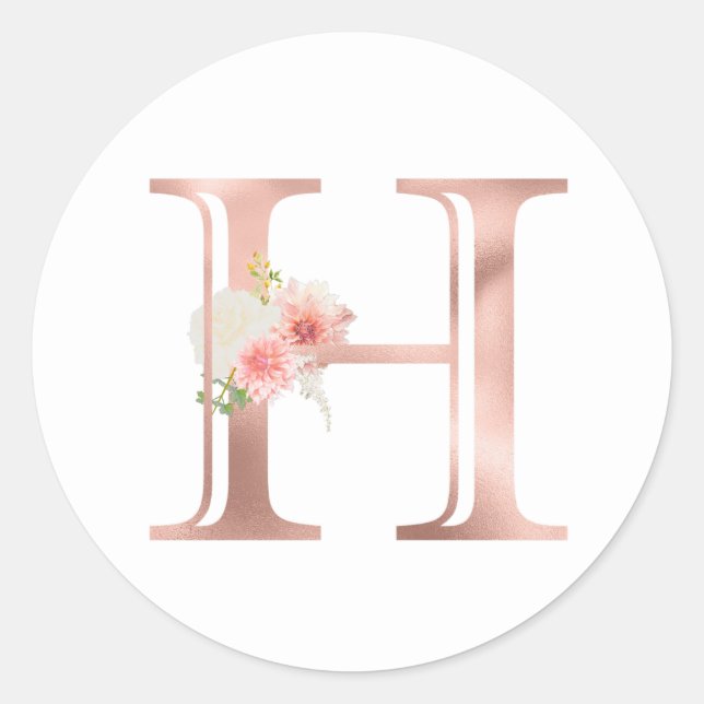 Rose Gold Monogram Letter H Blush Pink Blume Foil Runder Aufkleber (Vorderseite)