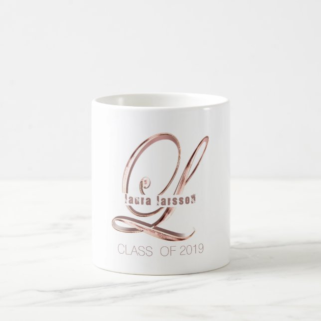 Rose Gold Monogram Letter L Individuelle Name und  Kaffeetasse (Mittel)