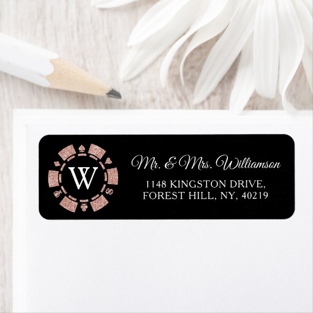 Rose Gold Monogram Poker Chip Casino Hochzeit (Insitu)