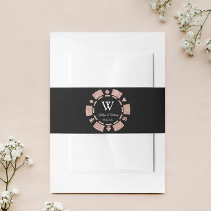 Rose Gold Monogram Poker Chip Casino Hochzeit Einladungsbanderole