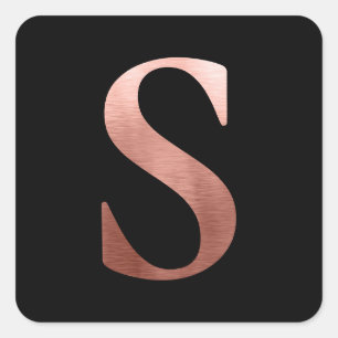 Rose Gold Monogram S Black Quadratischer Aufkleber
