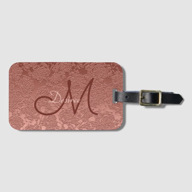 Rose Gold Monogram Script Moderne Elegante Blumens Gepäckanhänger (Vorderseite (Horizontal))