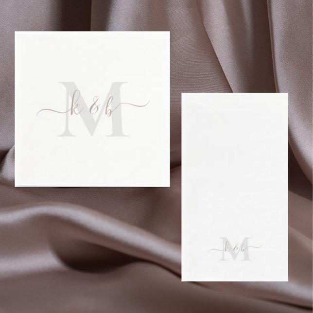 Rose Gold Monogram Swash Script White Cocktail Serviette (Von Creator hochgeladen)