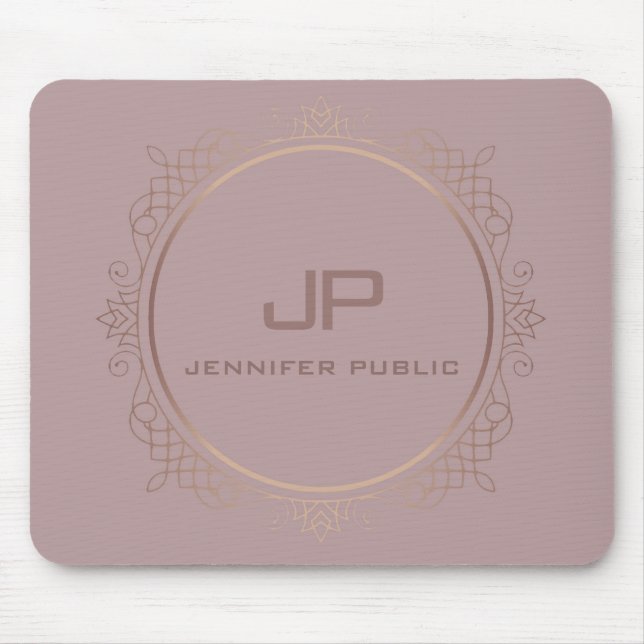 Rose Gold Monogram Template Elegant Moderne Mousepad (Vorne)