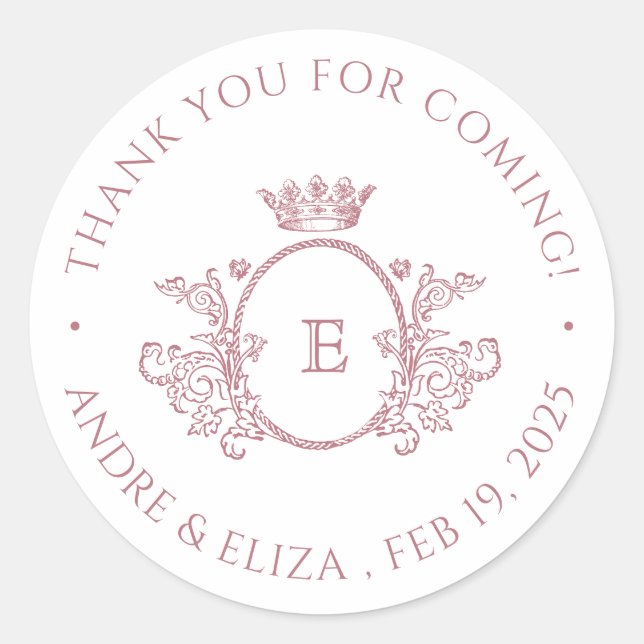 Rose Gold Monogram Wedding Dankeschön Sticker (Vorderseite)