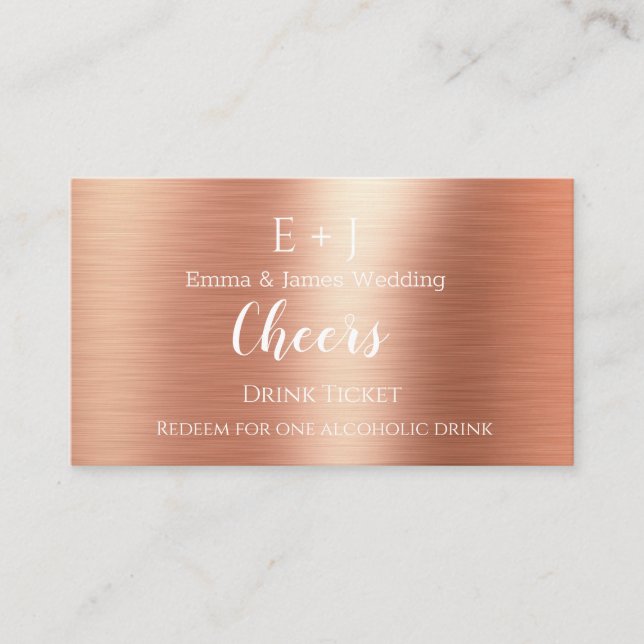 Rose Gold Monogram Wedding Reception Drink Ticket (Vorderseite)