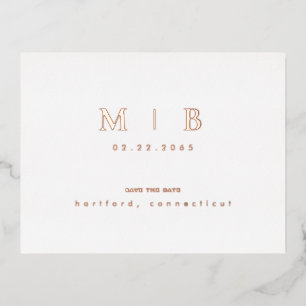 Rose Gold Monogram Wedding Save the Date Folie Einladungspostkarte