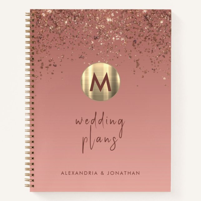 Rose Gold Monogram Wedelliste Planner Notizbuch (Vorderseite)