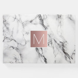 Rose Gold Monogramm auf weißem Marmor aussehen Gästebuch