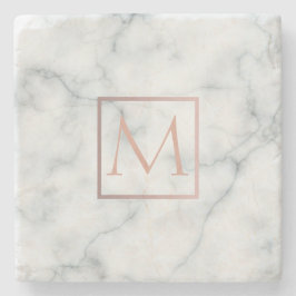 Rose Gold Monogramm auf weißem Marmor Steinuntersetzer