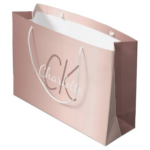Rose gold Monogramm Drehbuch modern elegant Große Geschenktüte