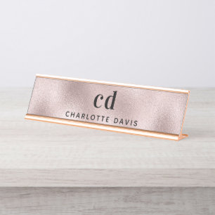 Rose Gold Monogramm Initialen minimalistisch Schreibtischnamensplakette