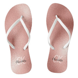 Rose Gold Monogramm Initialen Name minimalistisch Flip Flops