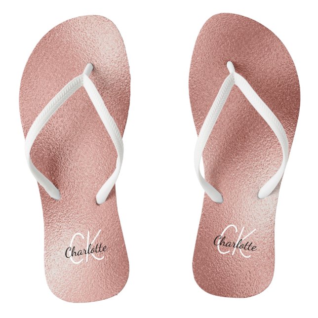 Rose Gold Monogramm Initialen Name minimalistisch Flip Flops (Fußbett)
