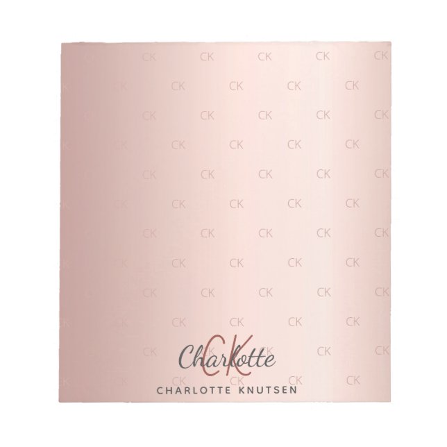 Rose Gold Monogramm Initialen Skript Notizblock (Vorderseite)