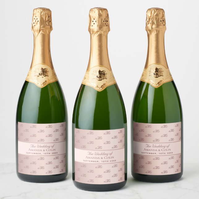 Rose Gold monogramm Paar Initialen Hochzeit (Flaschen)