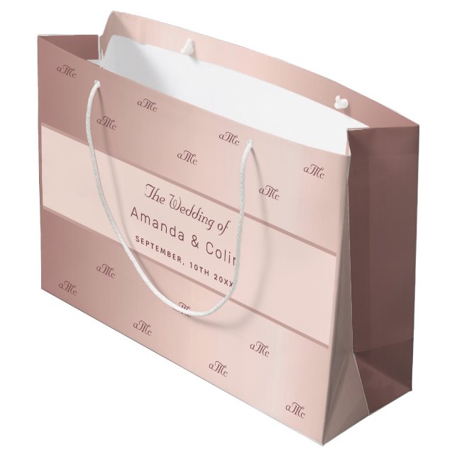 Rose Gold monogramm Paar Initialen Hochzeitsskript Große Geschenktüte (Rückseite Schrägansicht)