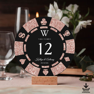 Rose Gold Monogramm Poker Chip Casino Hochzeit Einladung