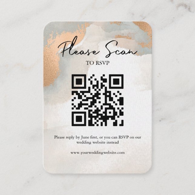 Rose Gold Moody Watercolor Abstrakt QR Code UAWG Platzkarte (Vorderseite)