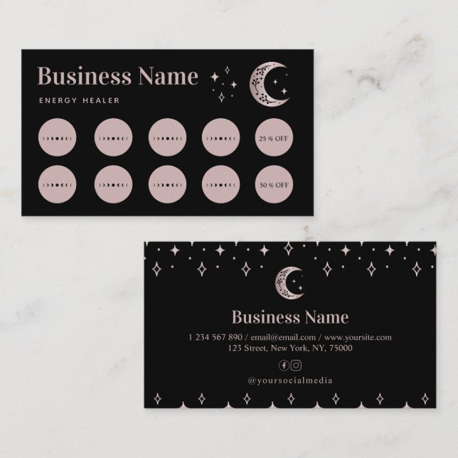 Rose Gold Moon Star Energy Healer Loyalty Card Treuekarte (Vorne/Hinten)