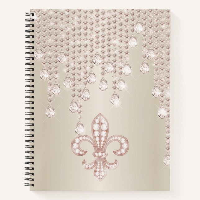 Rose Gold, Morganit und Glitzer Fleur-de-lis Notizbuch (Vorderseite)