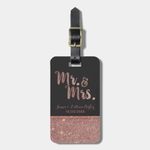 Rose Gold Mr. and Mrs.Glitzer Monogram Wedding Gepäckanhänger