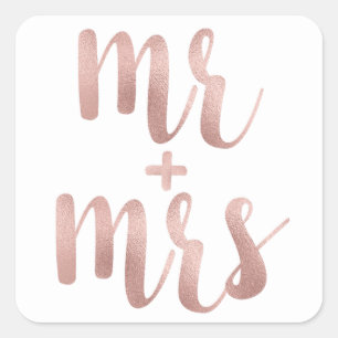 Rose Gold Mr. & Mrs. Aufkleber, Folie Schriftart Quadratischer Aufkleber