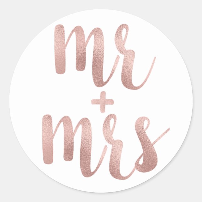Rose Gold Mr. & Mrs. Aufkleber, Folie Schriftart Runder Aufkleber (Vorderseite)