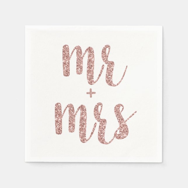 Rose gold Mr. & Mrs Cocktail Servietten, Glitzer Serviette (Vorderseite)