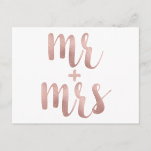 Rose Gold Mr. & Mrs. Postkarten, Folie Schriftart Postkarte