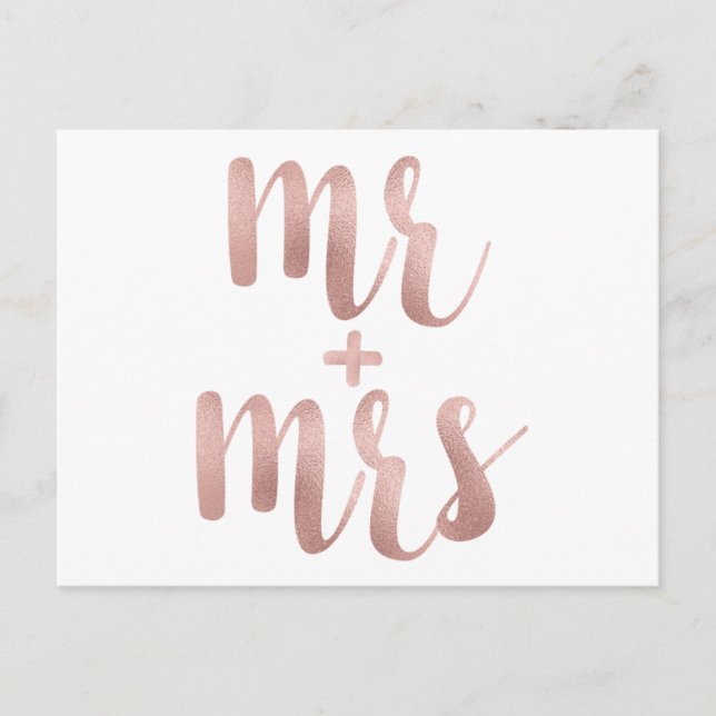 Rose Gold Mr. & Mrs. Postkarten, Folie Schriftart Postkarte (Vorderseite)