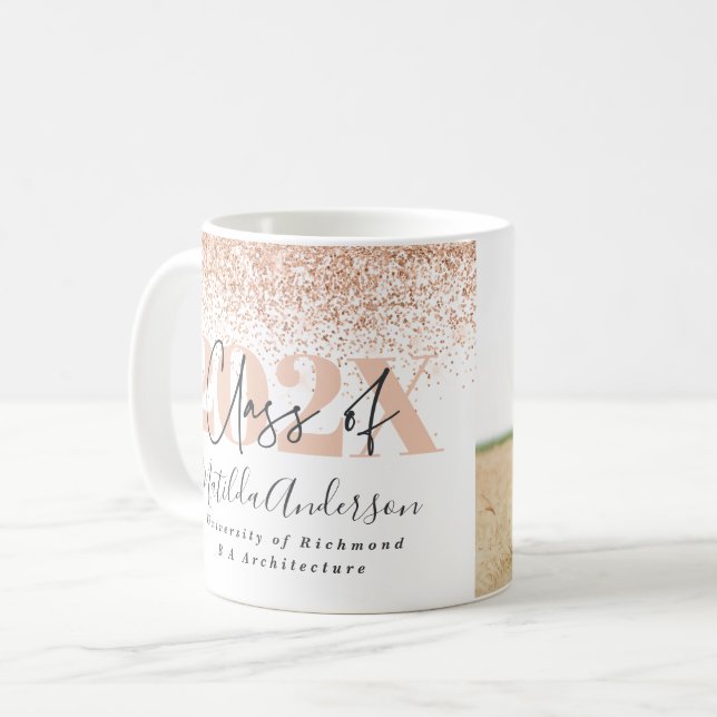 Rose Gold Multi-Foto Abschluss Glitzer Foto Kaffeetasse (Vorderseite Links)
