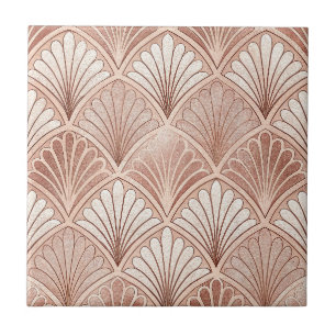 Rose Gold-Muschel und rosa Metall Art Deco Fächer  Fliese