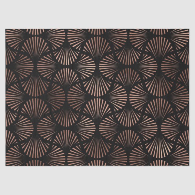 Rose Gold-Muscheln auf Black Decoupage Seidenpapier (Vorderseite)