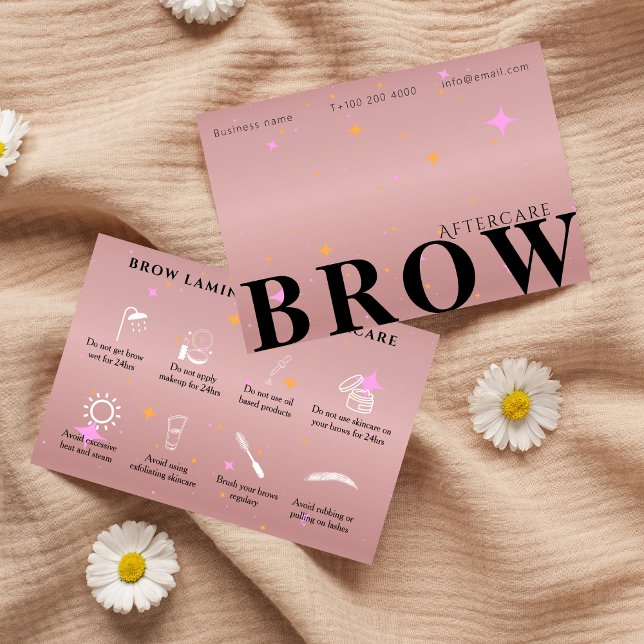 Rose Gold nach Pflegeknocheneinweisung Visitenkarte (Rose Gold After Care Brow Instruction Business Card)