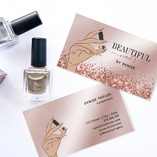 Rose Gold Nagelsalon Frau Hand Nägel Technikerin b Visitenkarte