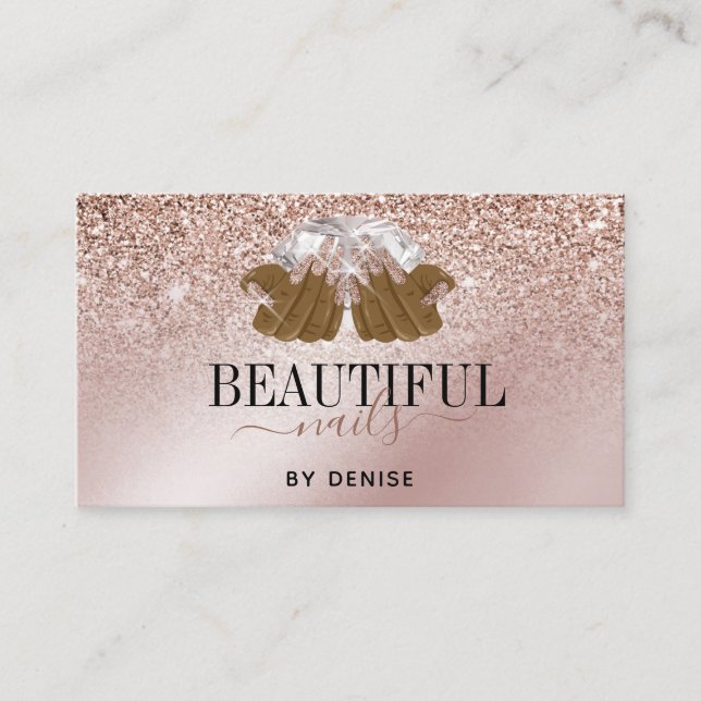 Rose Gold Nagelsalon Frau Hand Nägel Technikerin Visitenkarte (Vorderseite)