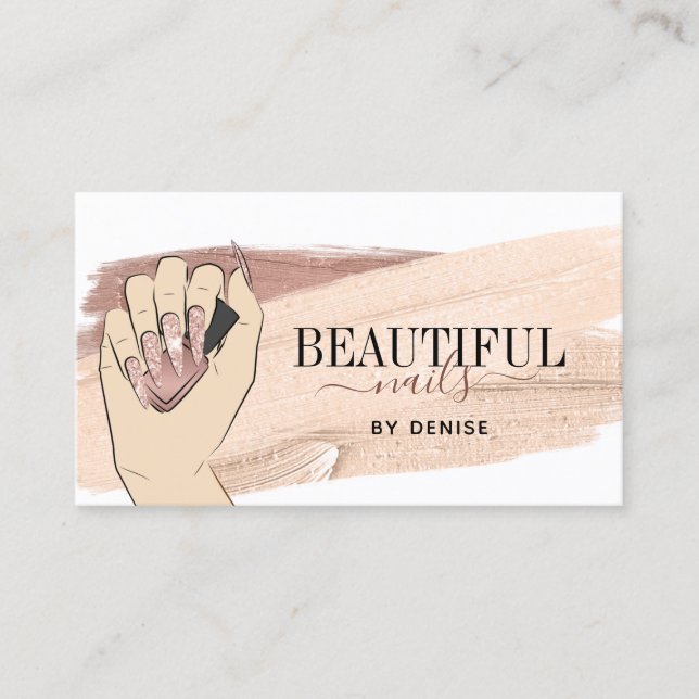 Rose Gold Nagelsalon Frau Hand Nägel Technikerin Visitenkarte (Vorderseite)