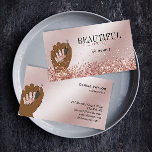 Rose Gold Nagelsalon Frau Hand Nägel Technikerin Visitenkarte