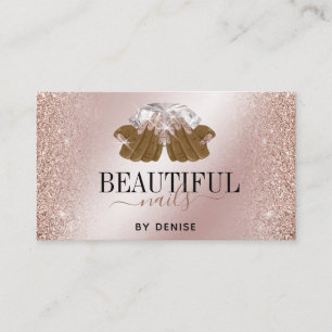 Rose Gold Nagelsalon Frau Hand Nägel Technikerin Visitenkarte