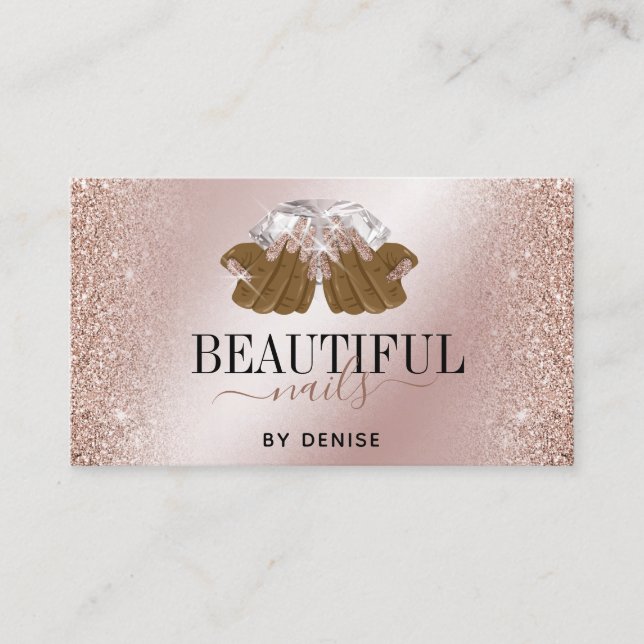 Rose Gold Nagelsalon Frau Hand Nägel Technikerin Visitenkarte (Vorderseite)