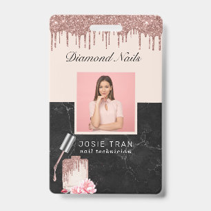 Rose Gold Nagelstudio-Mitarbeiter-Foto-ID-Ausweis Ausweis
