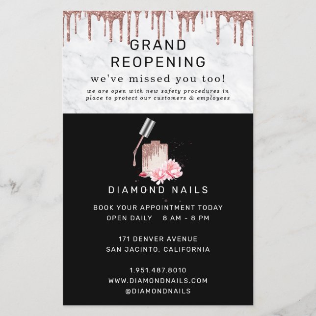 Rose Gold Nail Salon Grand Wiedereröffnung Covid S Flyer (Vorne)