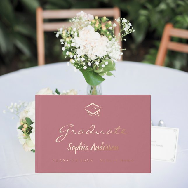 Rose Gold-Name-Skript-Abschluss Gästebuch (Von Creator hochgeladen)