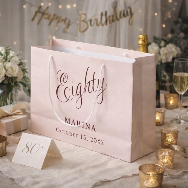 Rose Gold Namensskript 80. Geburtstag Große Geschenktüte (Von Creator hochgeladen)