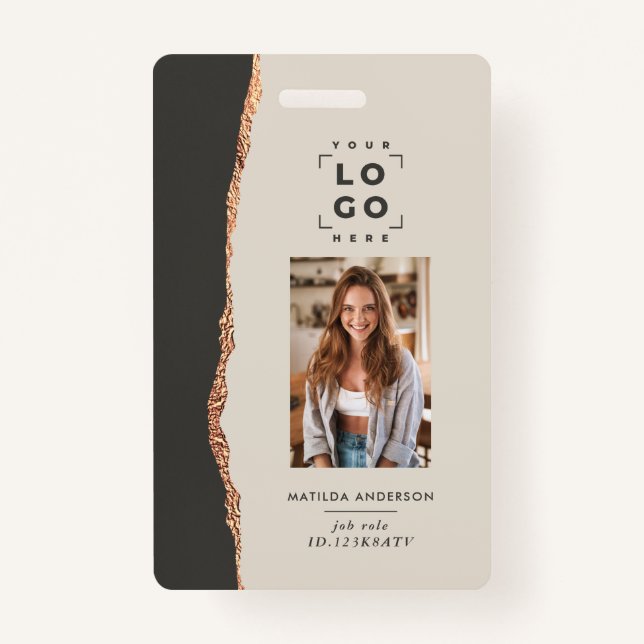 Rose Gold Naturschwarz Moderne mädchenhafte Abzeic Ausweis (Vorderseite)